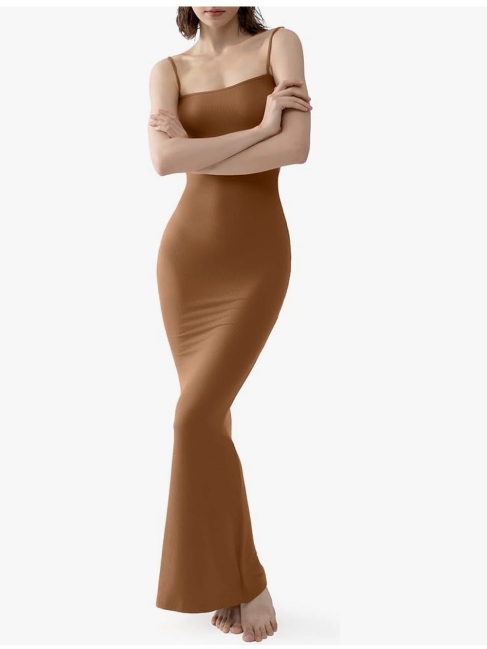 Minimalist Spaghetti-Strap Maxi Dress in Brown